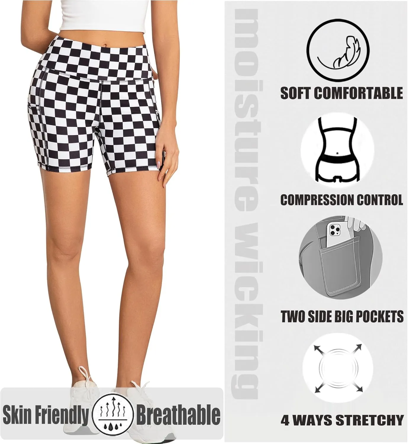 AHLW Buttery Soft Workout Biker Shorts for Women with Pockets High Waisted Elastic Comfortable Athletic Running Yoga Shorts