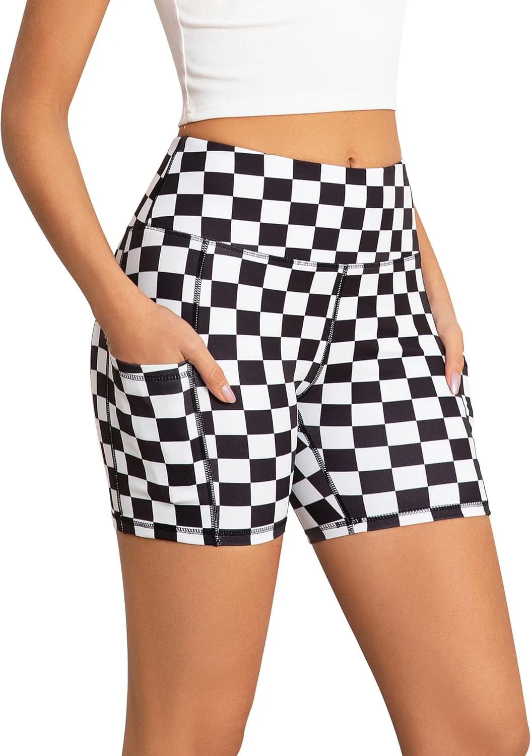 AHLW Buttery Soft Workout Biker Shorts for Women with Pockets High Waisted Elastic Comfortable Athletic Running Yoga Shorts