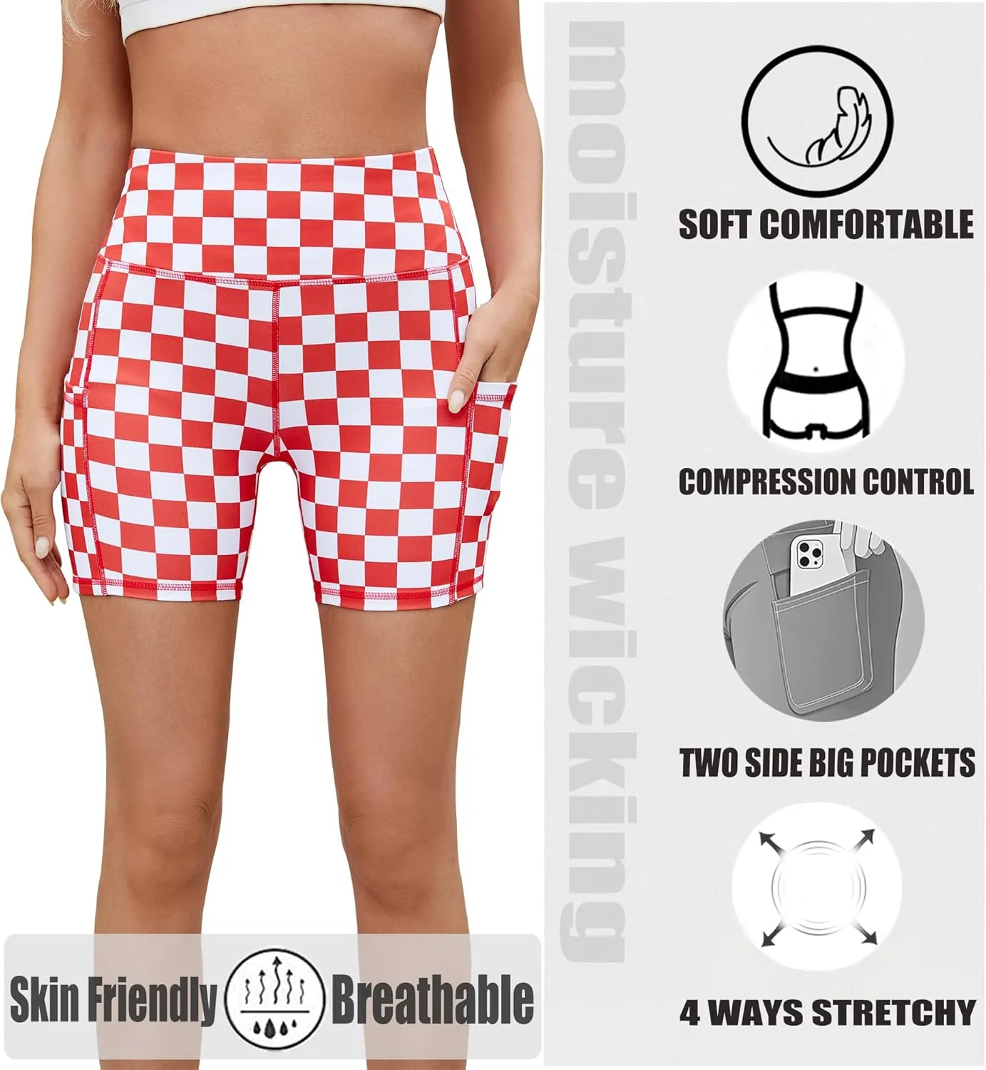 AHLW Buttery Soft Workout Biker Shorts for Women with Pockets High Waisted Elastic Comfortable Athletic Running Yoga Shorts