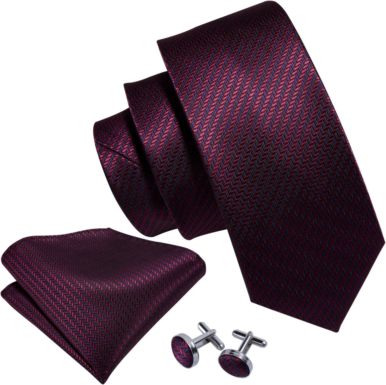 Barry.Wang Designer Classic Ties for Men Set Formal Pocket Square Cufflink Check Plaid