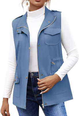 Beyove Womens Lightweight Sleeveless Military Anorak Cargo Vest No Hood