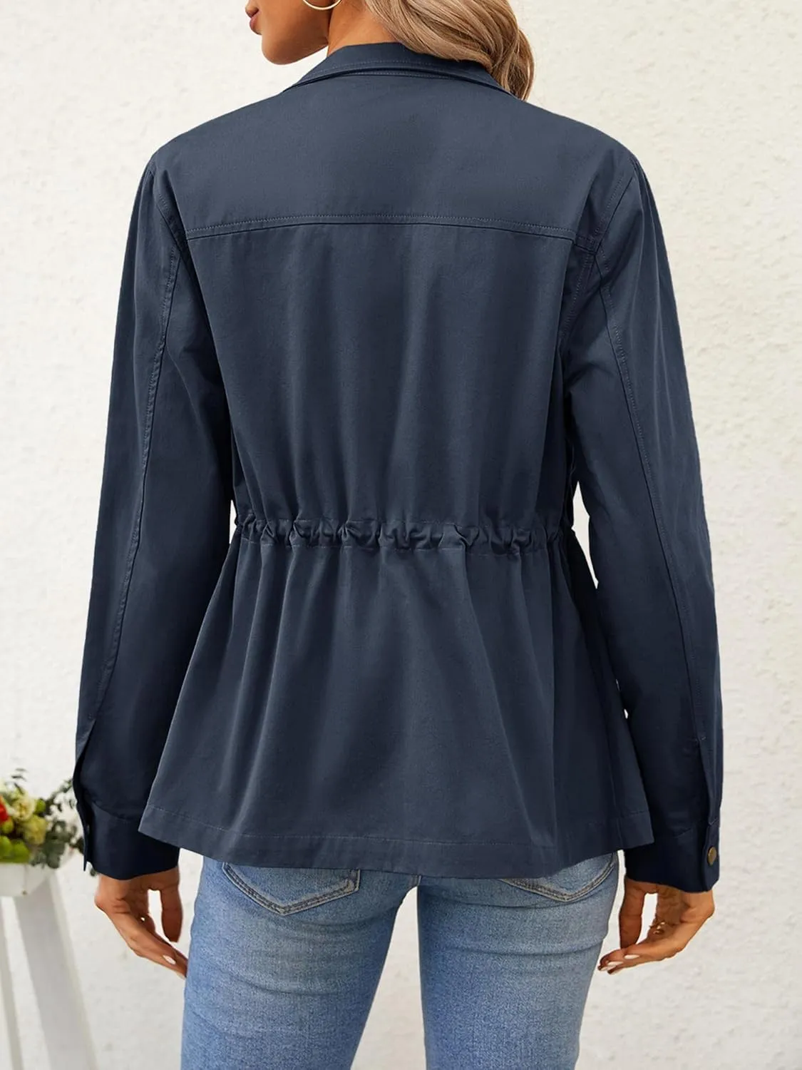 Chang Yun Jackets For Women Military Safari Utility Anorak Zip Up Snap Buttons Lightweight Drawstring Coat with Pockets