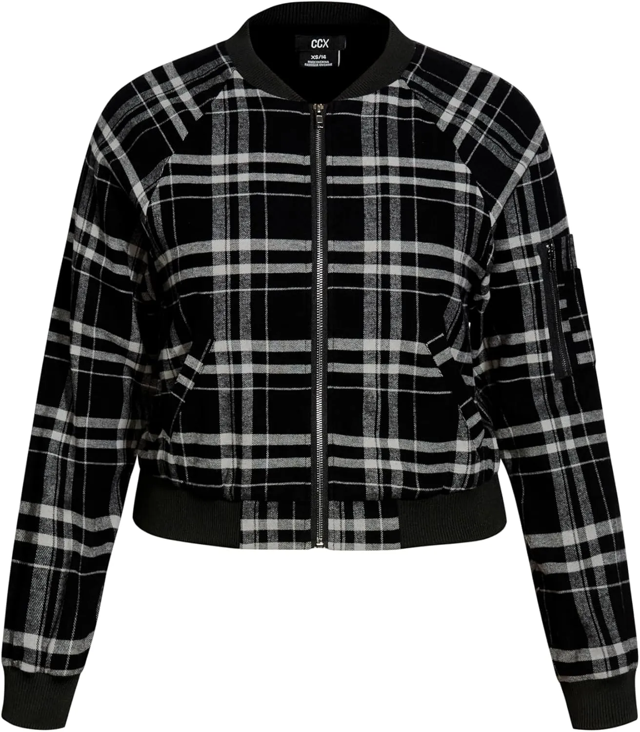 City Chic Women's Avenue Plus Size Bomber Check