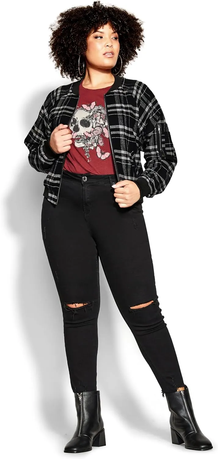 City Chic Women's Avenue Plus Size Bomber Check