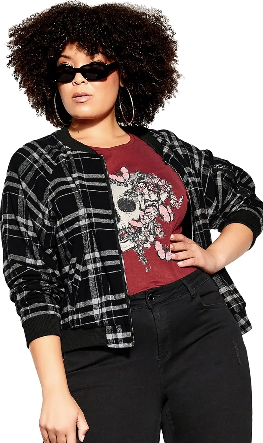 City Chic Women's Avenue Plus Size Bomber Check