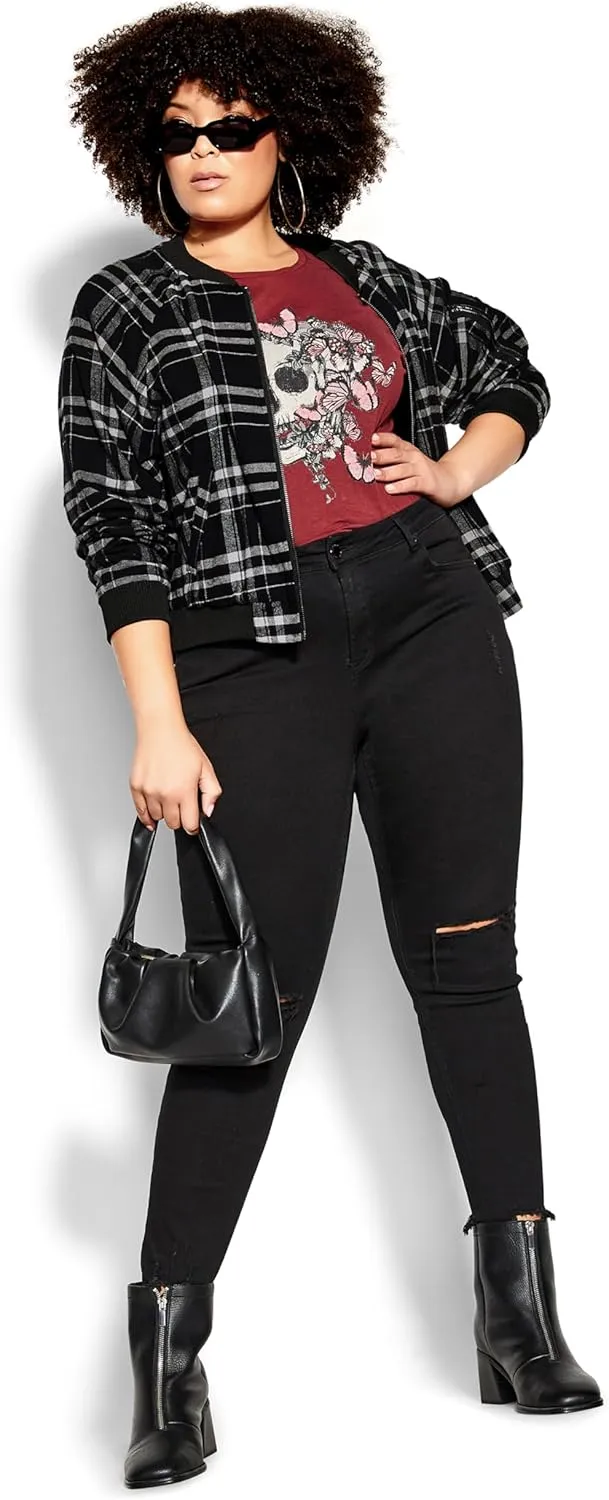 City Chic Women's Avenue Plus Size Bomber Check