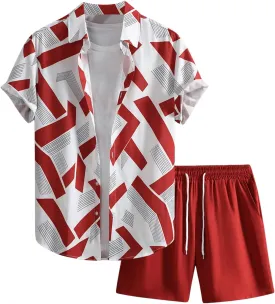 COZYEASE Men's 2 Piece Hawaiian Outfits Short Sleeve Button Down Shirt and Shorts Set Beach Tracksuits