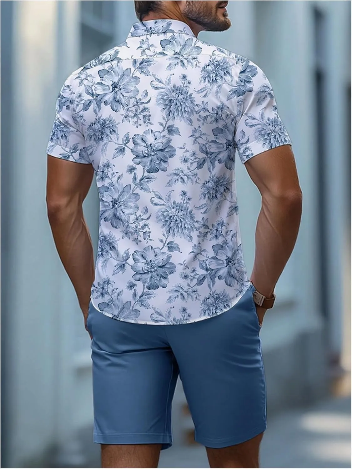 COZYEASE Men's 2 Piece Hawaiian Outfits Short Sleeve Button Down Shirt and Shorts Set Beach Tracksuits