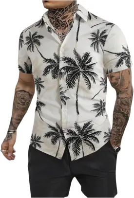 COZYEASE Men's 2 Piece Hawaiian Outfits Short Sleeve Button Down Shirt and Shorts Set Beach Tracksuits