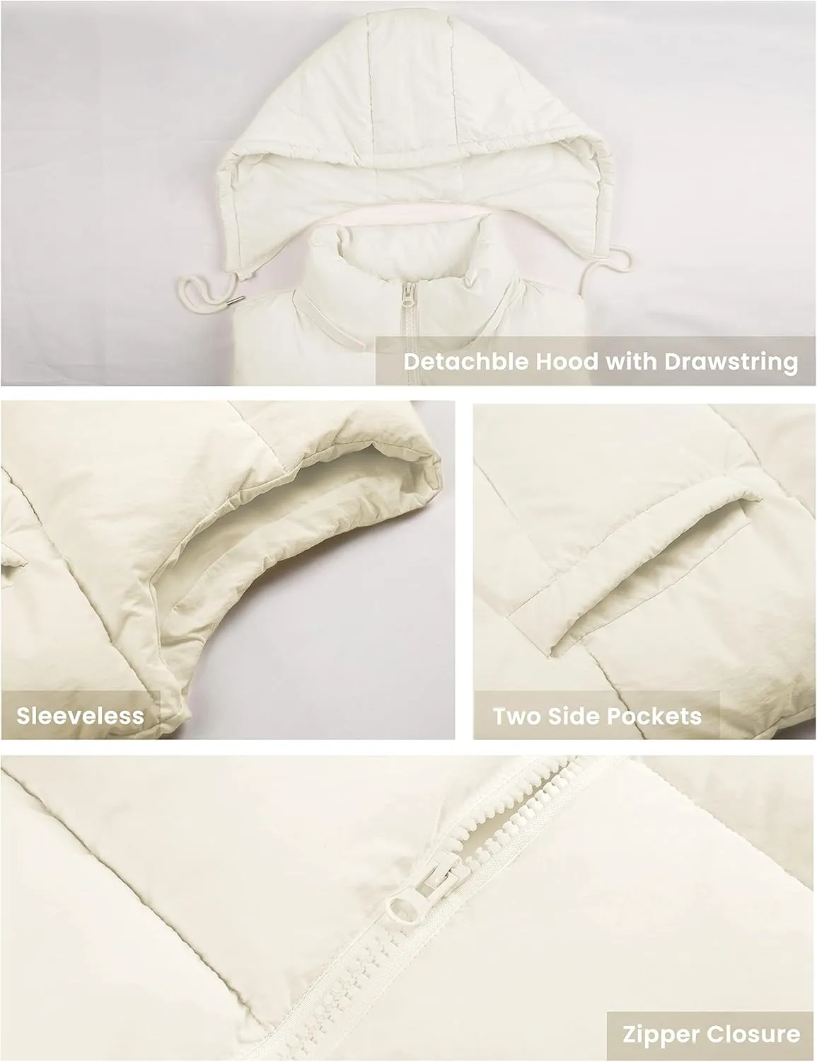 EsheSy Women's Puffer Vest with Removable Hood Sleeveless Full Zip Quilted Down Jacket