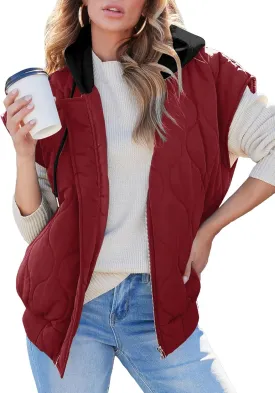 EVALESS Hooded Puffer Vest Women 2024 Zip Up Sleeveless Quilted Vests with Pockets