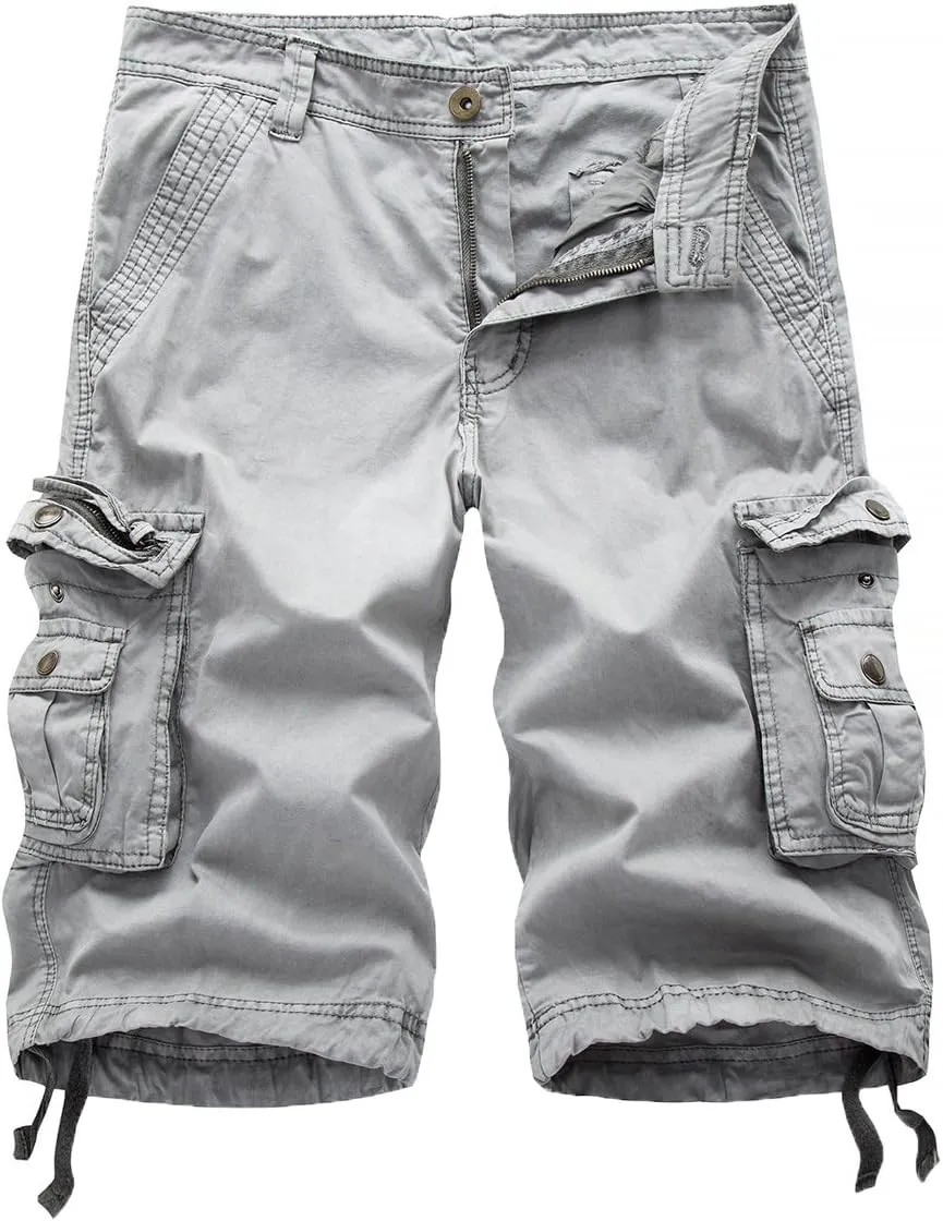 FOURSTEEDS Women's Cotton Loose Fit Zipper Multi-Pockets Twill Bermuda Drawstring Women Cargo Shorts