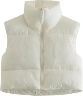 Gihuo Womens Cropped Puffer Vest Winter Crop Vest Lightweight Sleeveless Warm Outerwear Puffer Jacket Padded Gilet