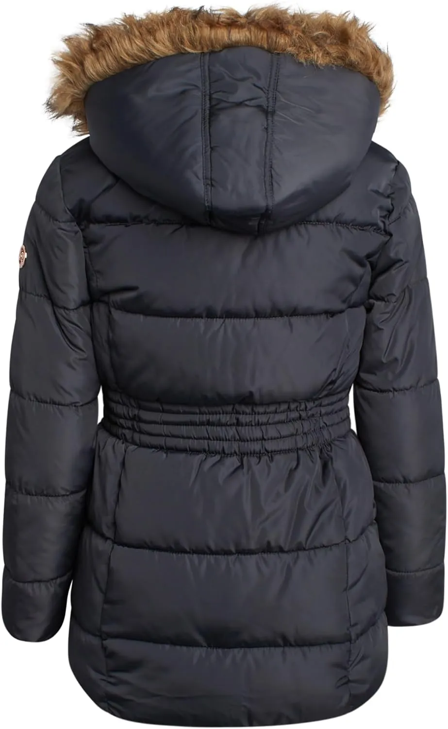 Girls Quilted Puffer Anorak Jacket - Cozy Sherpa Lined Faux Fur Trim Hooded Winter Coat with Cinched Waist (7-16)