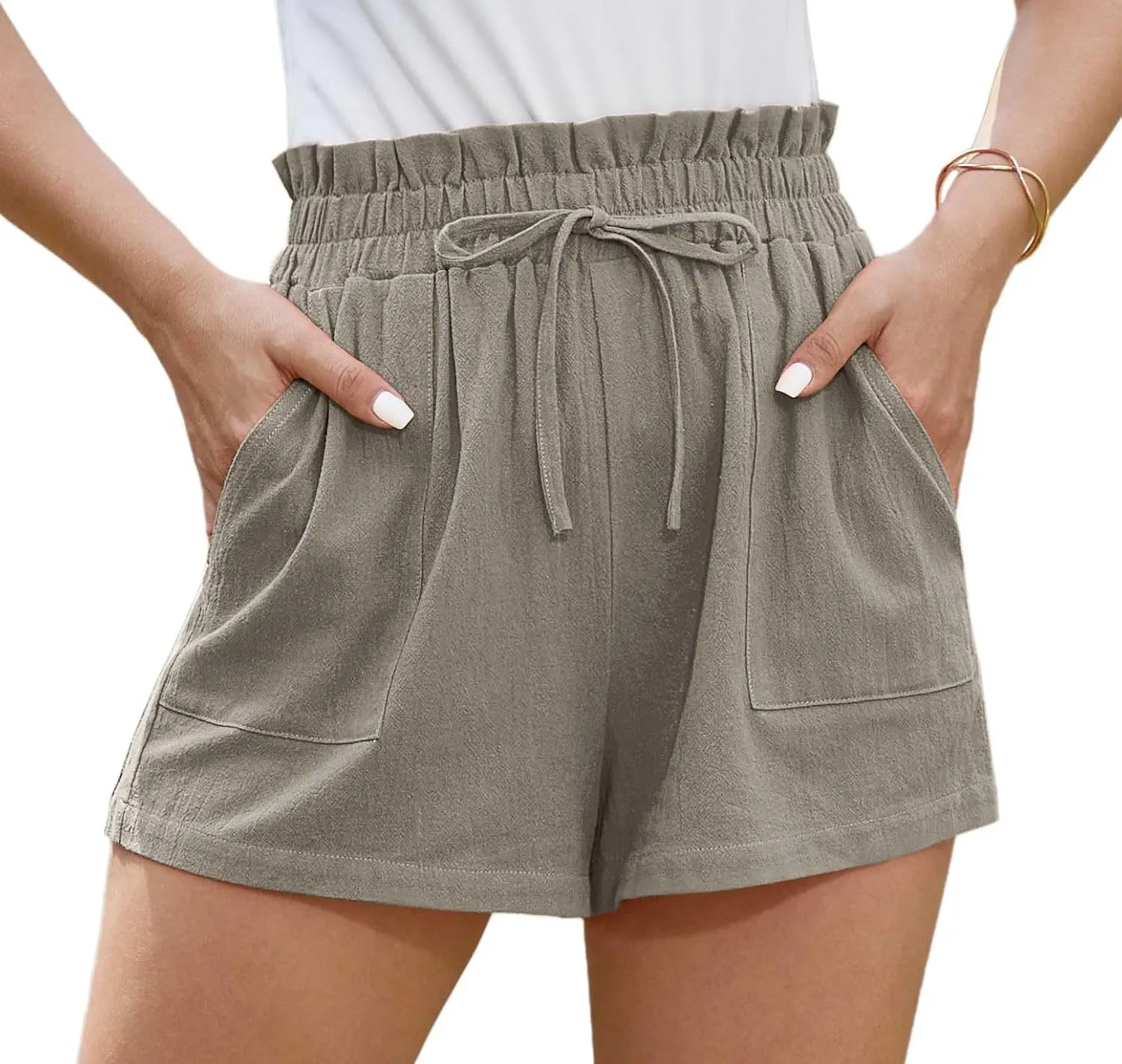 Jouica Women's Shorts 2024 Summer Casual Beach Bermuda High Waist Linen Shorts for Women Trendy