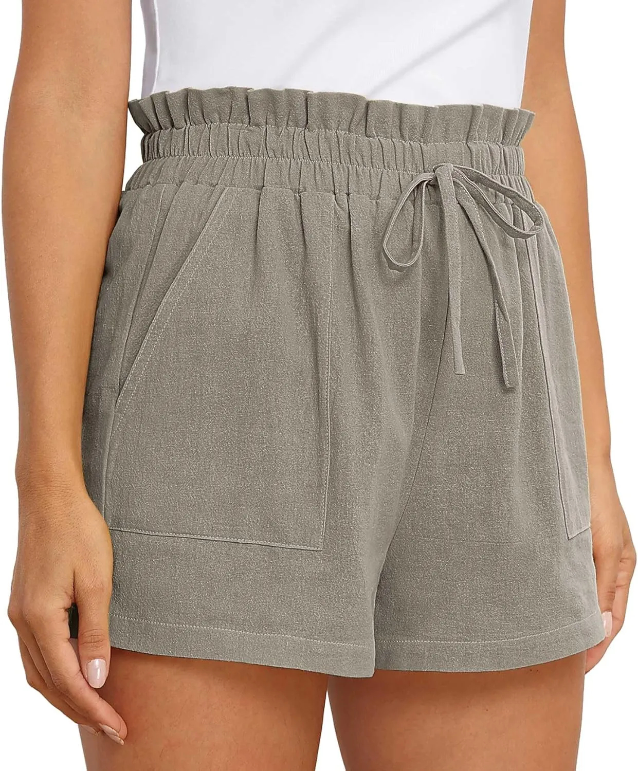 Jouica Women's Shorts 2024 Summer Casual Beach Bermuda High Waist Linen Shorts for Women Trendy