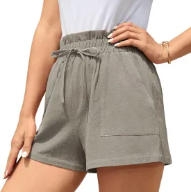 Jouica Women's Shorts 2024 Summer Casual Beach Bermuda High Waist Linen Shorts for Women Trendy