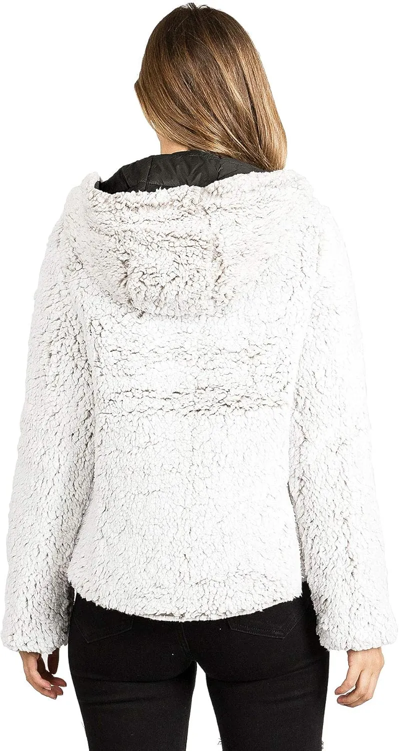 Love Tree Women's Juniors Reversible Hooded Teddy Bear Slim Puffer Jacket