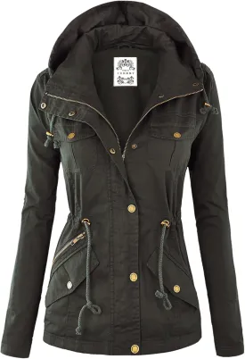 Made By Johnny Women's Casual Military Anorak Jacket Safari Utility - Lightweight Detachable Hoodie