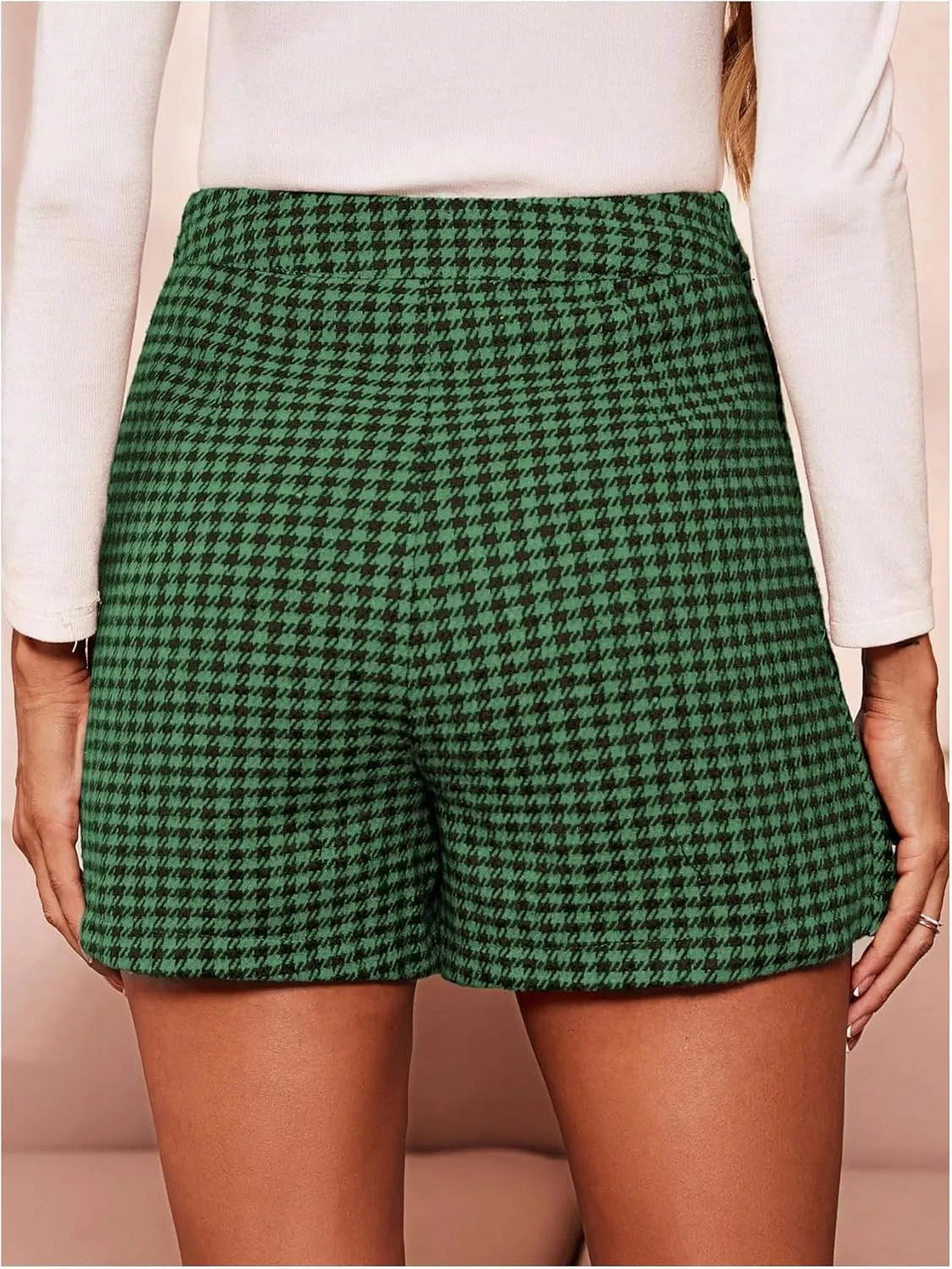 MakeMeChic Women's Elegant Houndstooth Print High Waisted Wrap Button Front Mini Skirt Skort Shorts