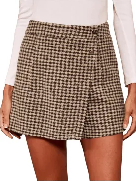 MakeMeChic Women's Elegant Houndstooth Print High Waisted Wrap Button Front Mini Skirt Skort Shorts