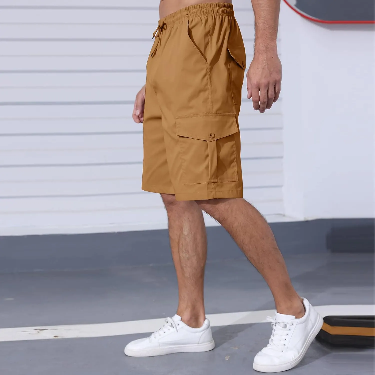 Men's Cargo Shorts Elastic Waist Outdoor Relaxed Fit Sport Shorts Jogger SweatShorts with Multi-Pocket