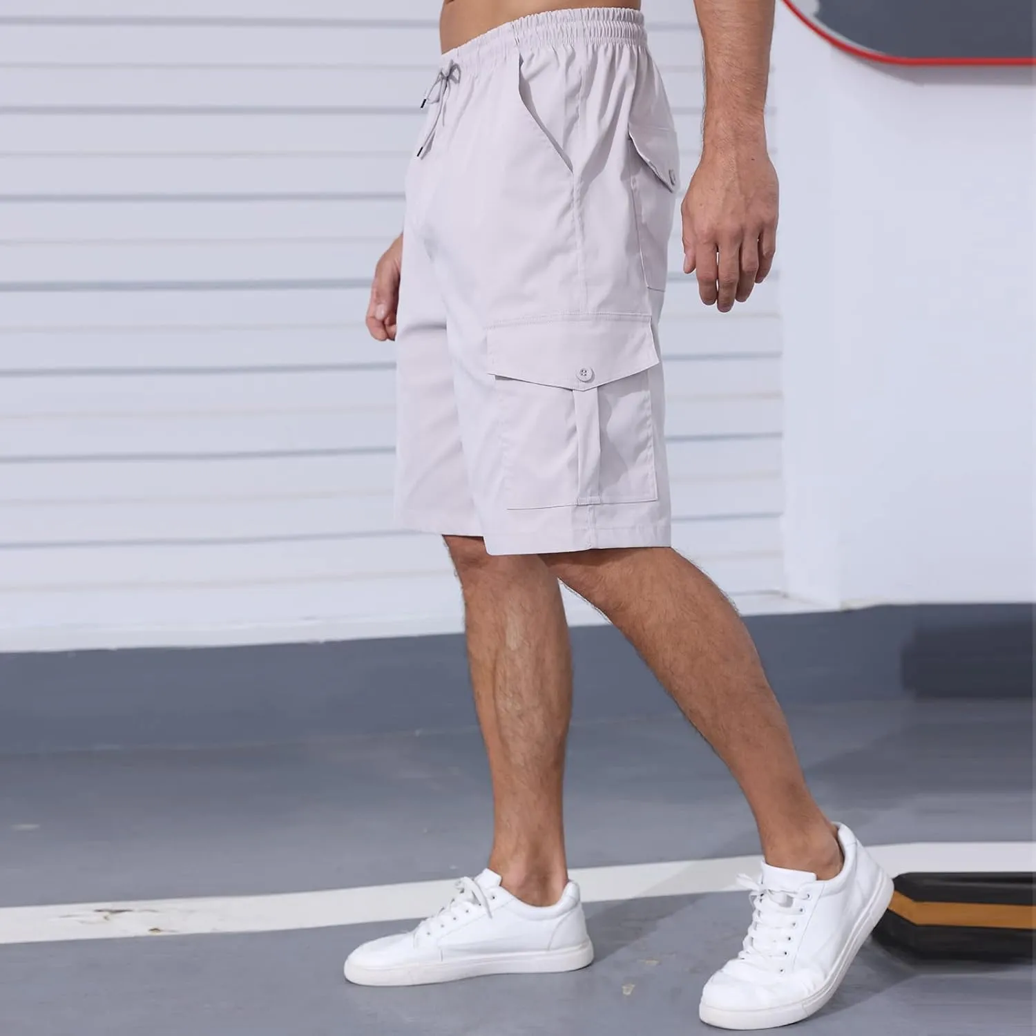 Men's Cargo Shorts Elastic Waist Outdoor Relaxed Fit Sport Shorts Jogger SweatShorts with Multi-Pocket