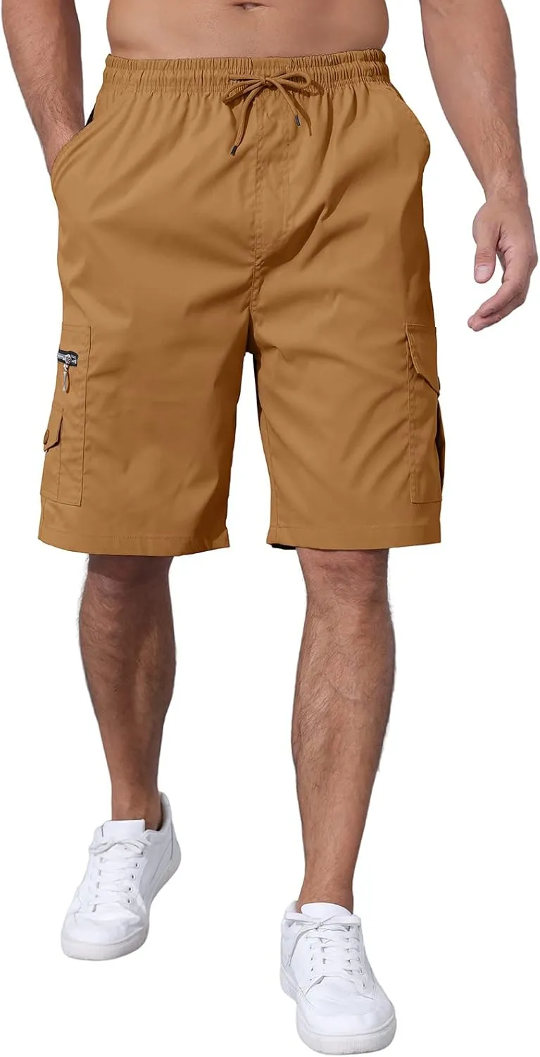 Men's Cargo Shorts Elastic Waist Outdoor Relaxed Fit Sport Shorts Jogger SweatShorts with Multi-Pocket