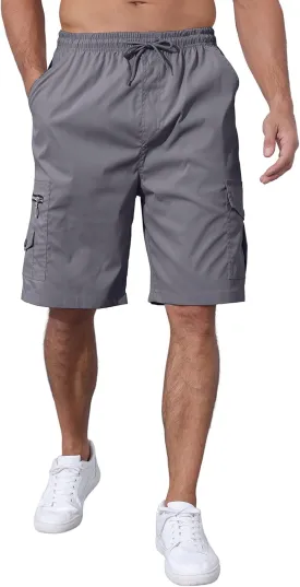 Men's Cargo Shorts Elastic Waist Outdoor Relaxed Fit Sport Shorts Jogger SweatShorts with Multi-Pocket