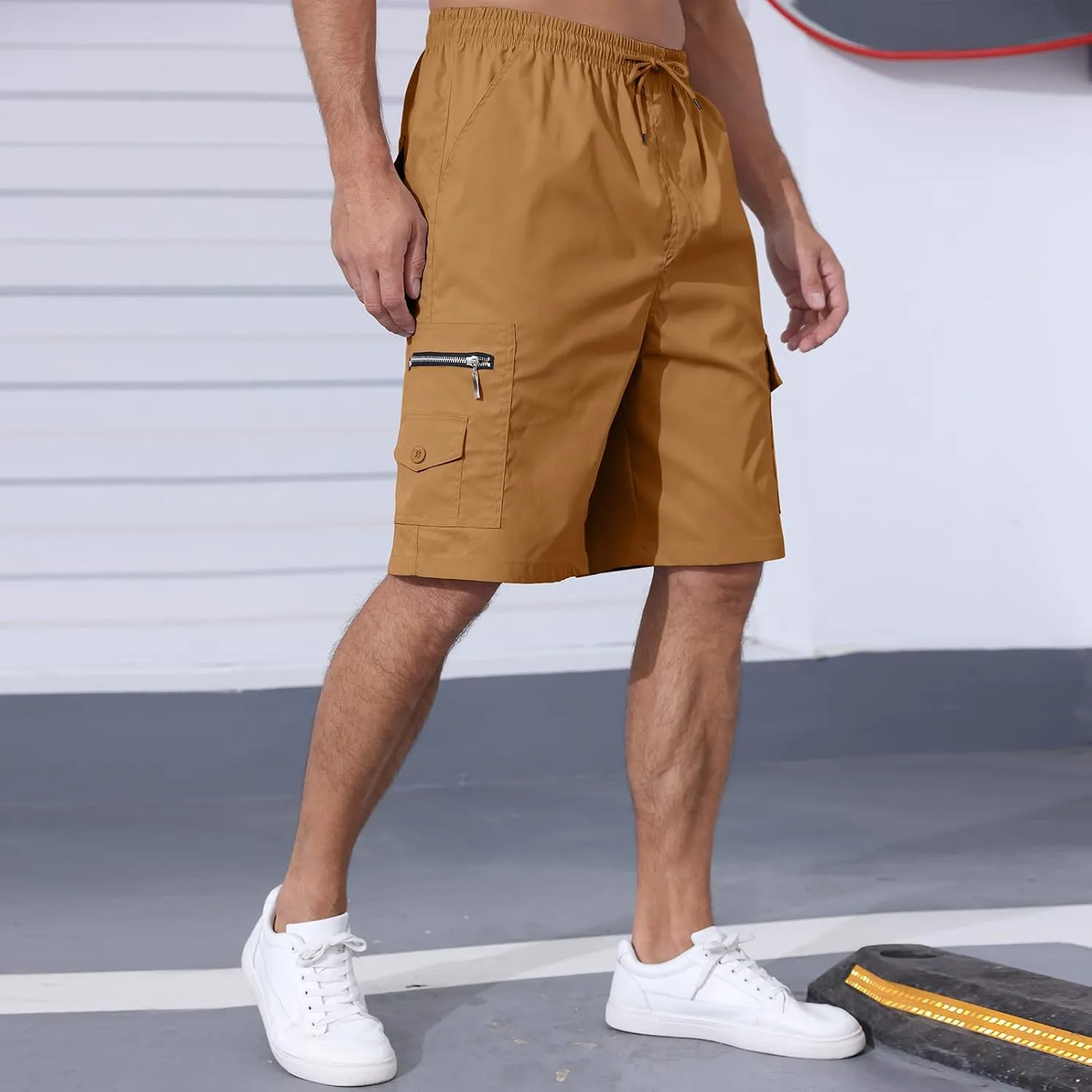 Men's Cargo Shorts Elastic Waist Outdoor Relaxed Fit Sport Shorts Jogger SweatShorts with Multi-Pocket