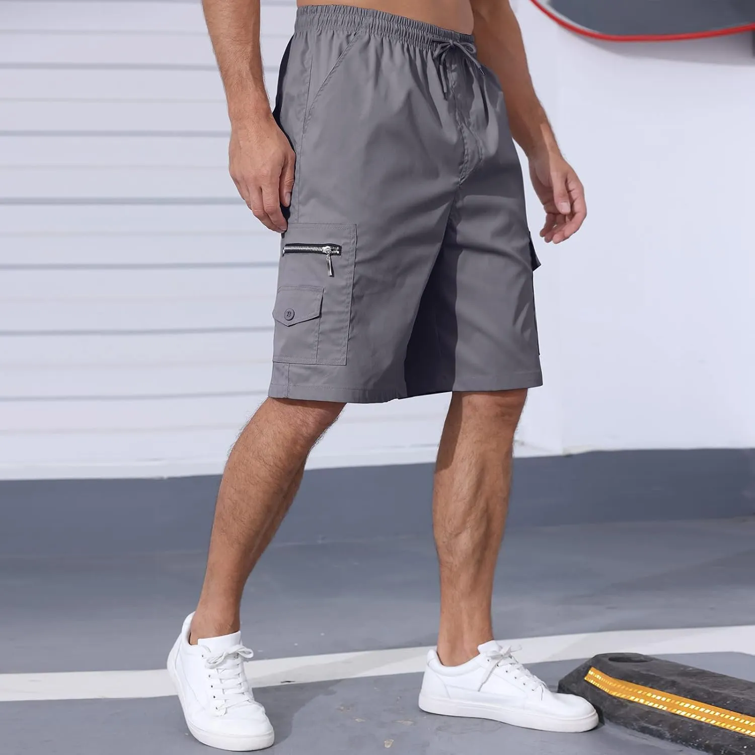 Men's Cargo Shorts Elastic Waist Outdoor Relaxed Fit Sport Shorts Jogger SweatShorts with Multi-Pocket