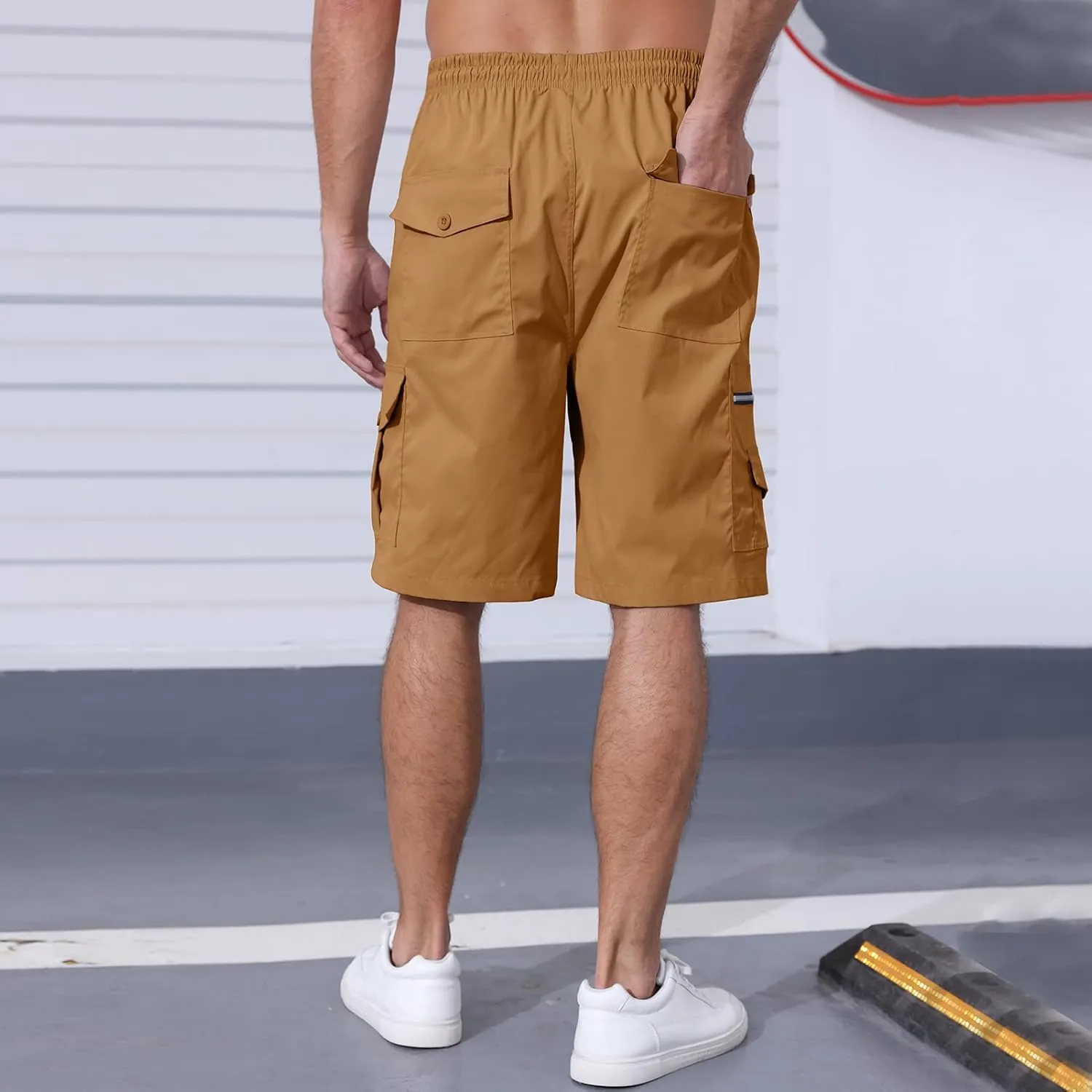 Men's Cargo Shorts Elastic Waist Outdoor Relaxed Fit Sport Shorts Jogger SweatShorts with Multi-Pocket
