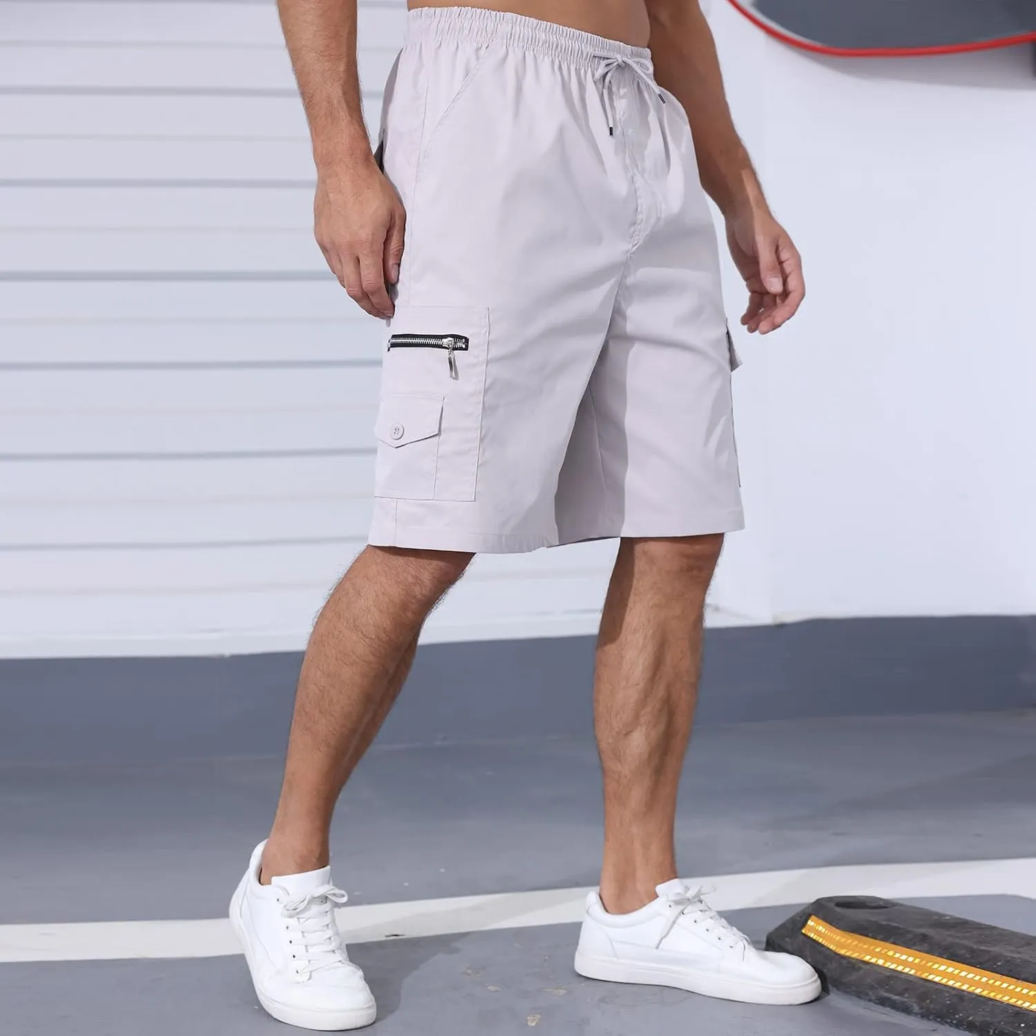 Men's Cargo Shorts Elastic Waist Outdoor Relaxed Fit Sport Shorts Jogger SweatShorts with Multi-Pocket
