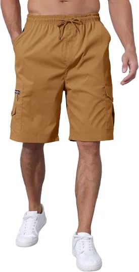 Men's Cargo Shorts Elastic Waist Outdoor Relaxed Fit Sport Shorts Jogger SweatShorts with Multi-Pocket