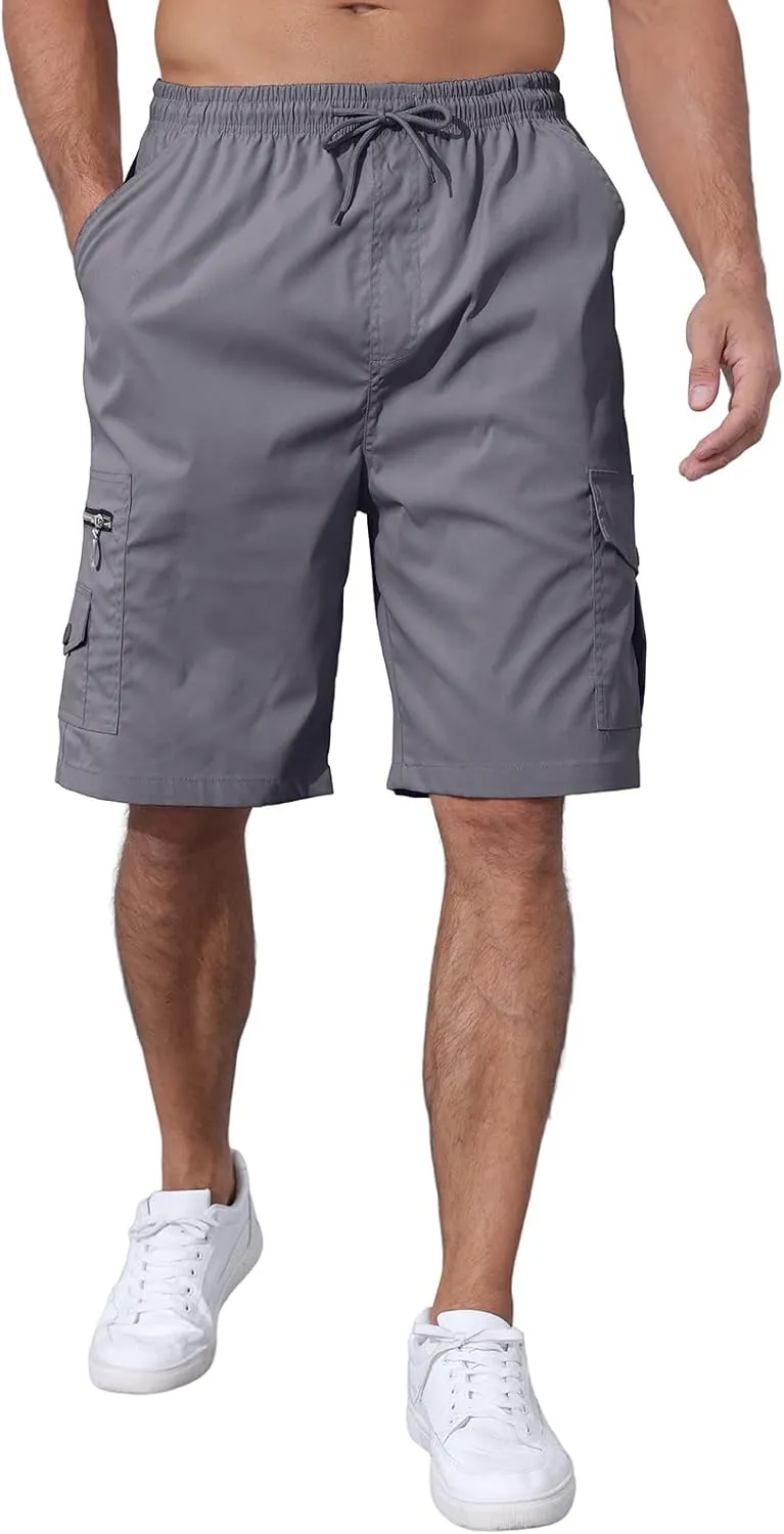 Men's Cargo Shorts Elastic Waist Outdoor Relaxed Fit Sport Shorts Jogger SweatShorts with Multi-Pocket