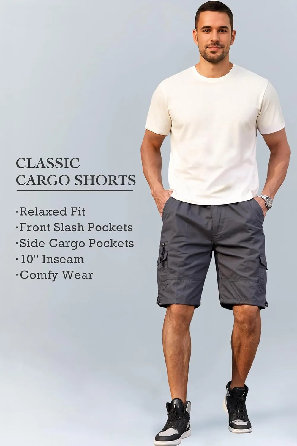 Men's Cargo Shorts with Multi-Pockets | Elastic Waist Cotton Relaxed Fit | 2025 Summer Casual