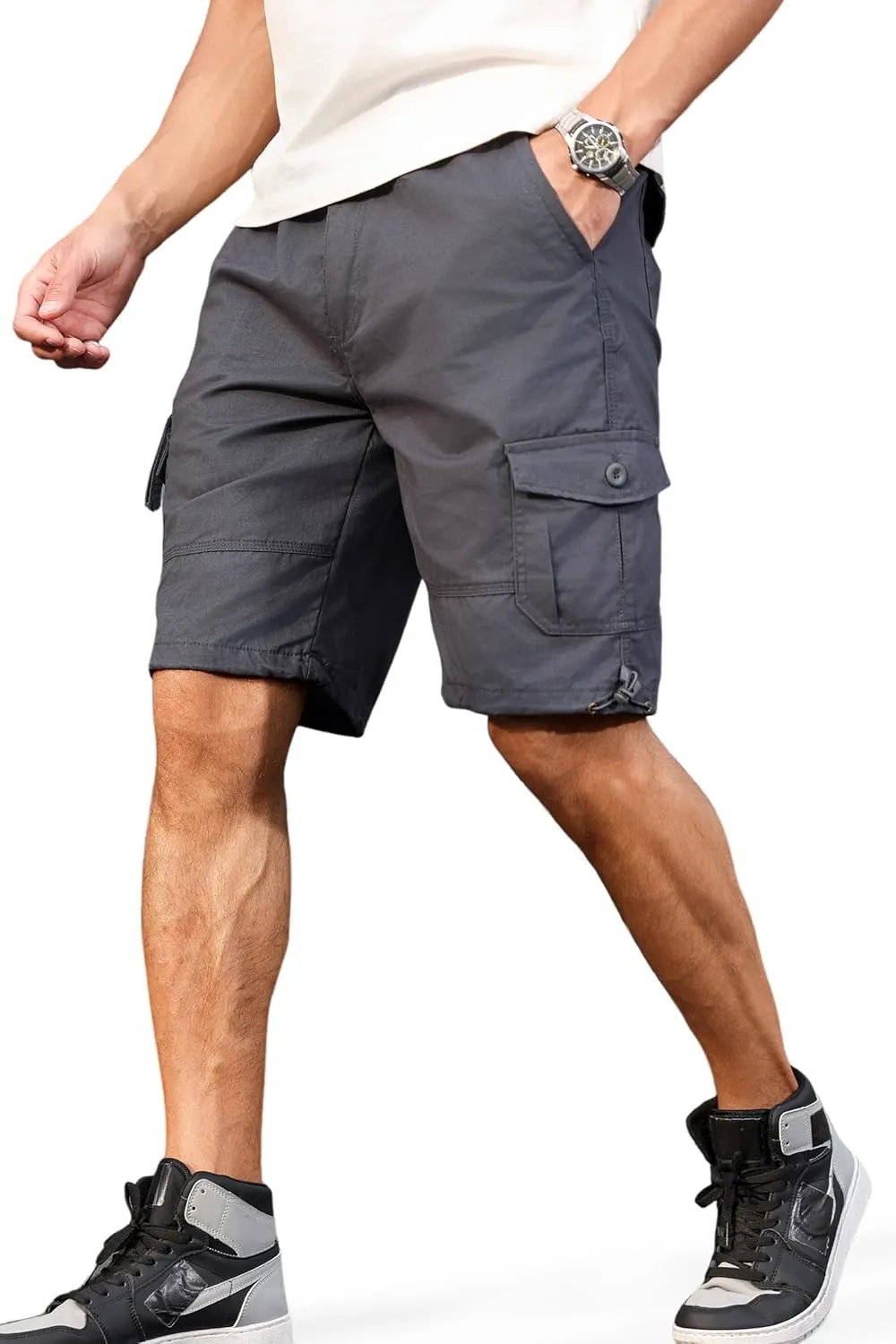 Men's Cargo Shorts with Multi-Pockets | Elastic Waist Cotton Relaxed Fit | 2025 Summer Casual