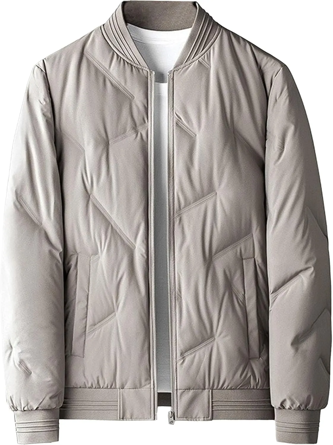 Mens Casual Bomber Jacket Full Zip Warm Winter Padded Coats Outwear Windproof Quilted Varsity Baseball Jacket