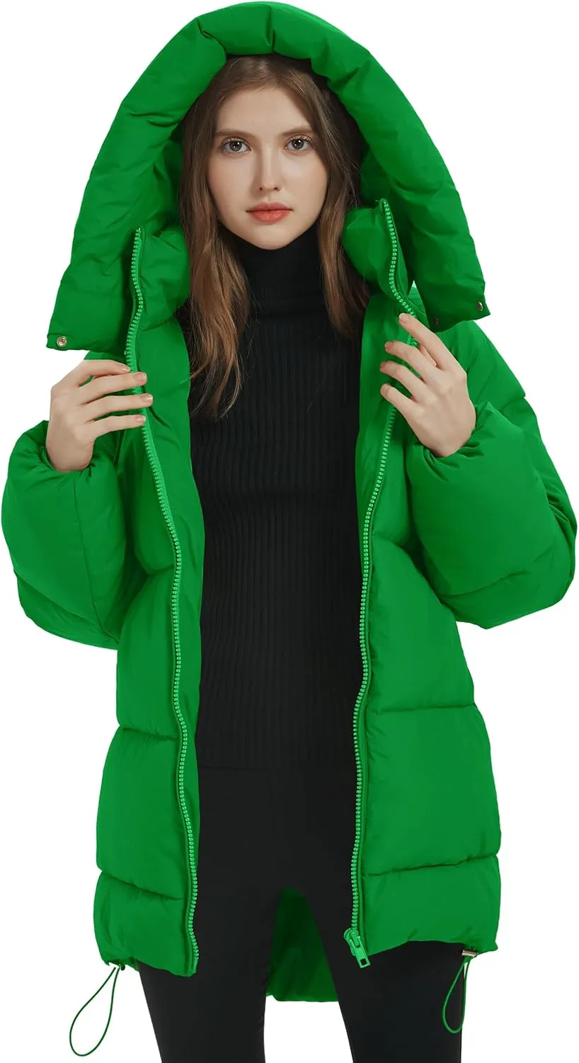 PEHMEA Women Mid-Length Puffer Hooded Jacket Winter Padded Warm Coat Thicken Outerwear Coats