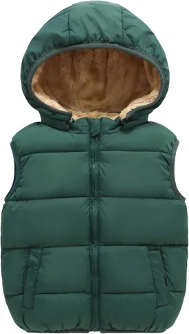Toddler Puffer Vest Boys Girls Fleece Vest Puffy Toddler Boy Sleeveless Jacket Coat with Removable Hood