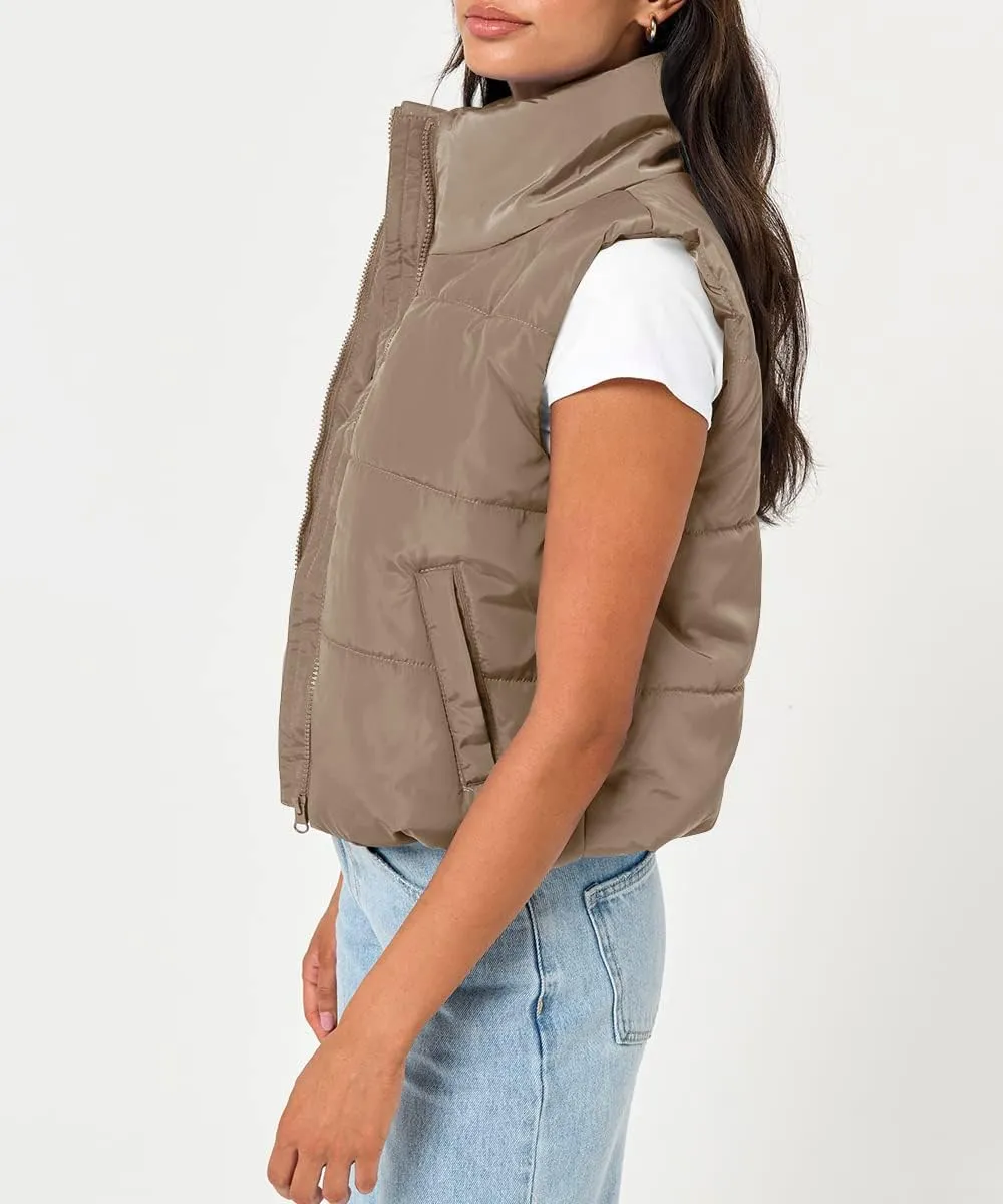 Trendy Queen Puffer Vest Women Sleeveless Winter Outerwear Warm Lightweight Fashion Stand up Collar Down Vest