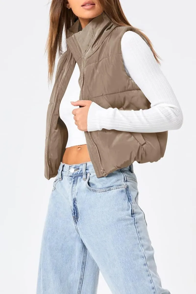 Trendy Queen Puffer Vest Women Sleeveless Winter Outerwear Warm Lightweight Fashion Stand up Collar Down Vest