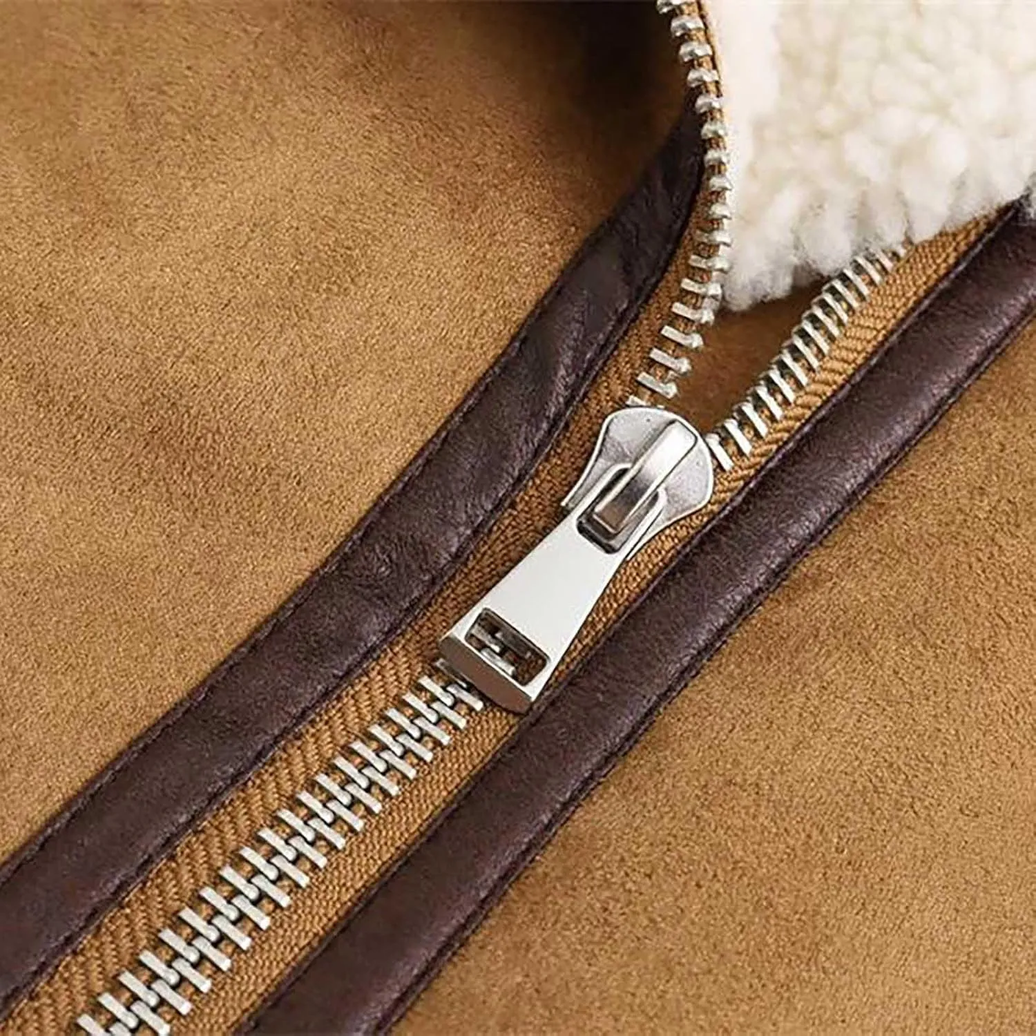 Uillui Women's Winter Trendy Crop Sherpa Lined Suede Leather Vest Jacket Zip Up Sleeveless Lambwool Fur Coat with Pockets