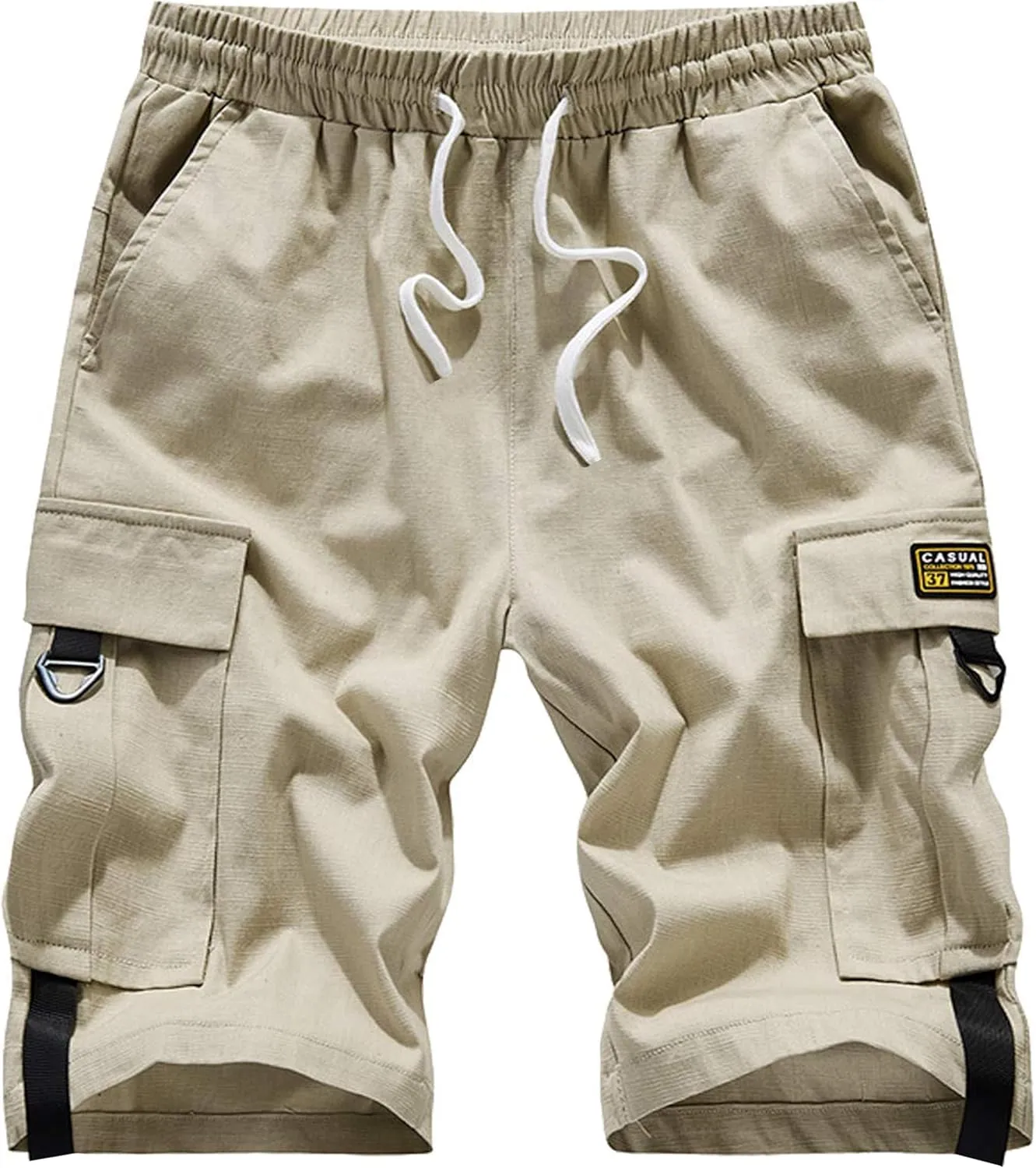 Vcansion Women's Casual Cotton Elastic Waist Drawstring Loose Fit Outdoor Multi-Pockets Cargo Shorts