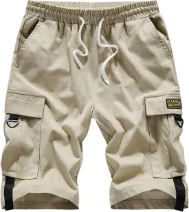 Vcansion Women's Casual Cotton Elastic Waist Drawstring Loose Fit Outdoor Multi-Pockets Cargo Shorts