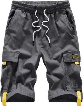 Vcansion Women's Casual Cotton Elastic Waist Drawstring Loose Fit Outdoor Multi-Pockets Cargo Shorts