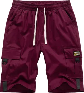 Vcansion Women's Casual Cotton Elastic Waist Drawstring Loose Fit Outdoor Multi-Pockets Cargo Shorts