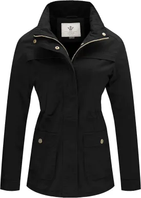 WenVen Women's Casual Military Jacket Cotton Stand Collar Utility Anorak Coat