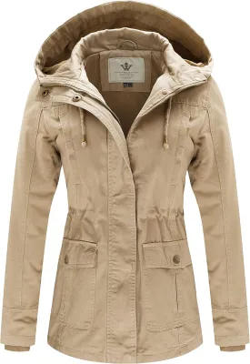 WenVen Women's Cotton Military Jacket Lightweight Casual Anorak Coat with Hood
