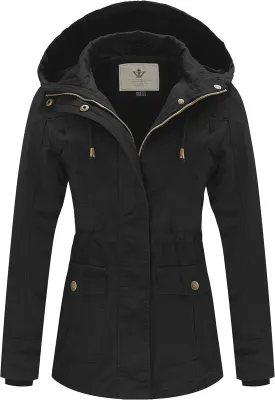 WenVen Women's Cotton Military Jacket Lightweight Casual Anorak Coat with Hood